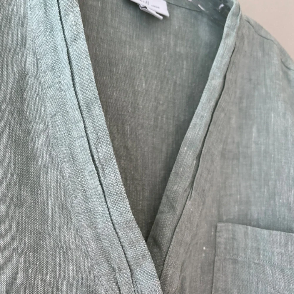 J.Jill Linen Woven Sage Tunic Relaxed Fit Blouse Summer V Neck Top Pocket Size L - Picture 4 of 10